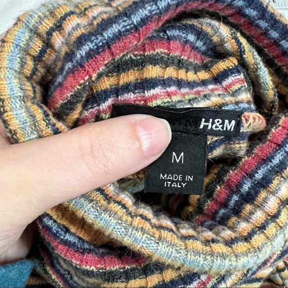 H&M Made in Italy Retro Multi Stripe Striped Lambswool V Neck Top - Picture 7 of 8